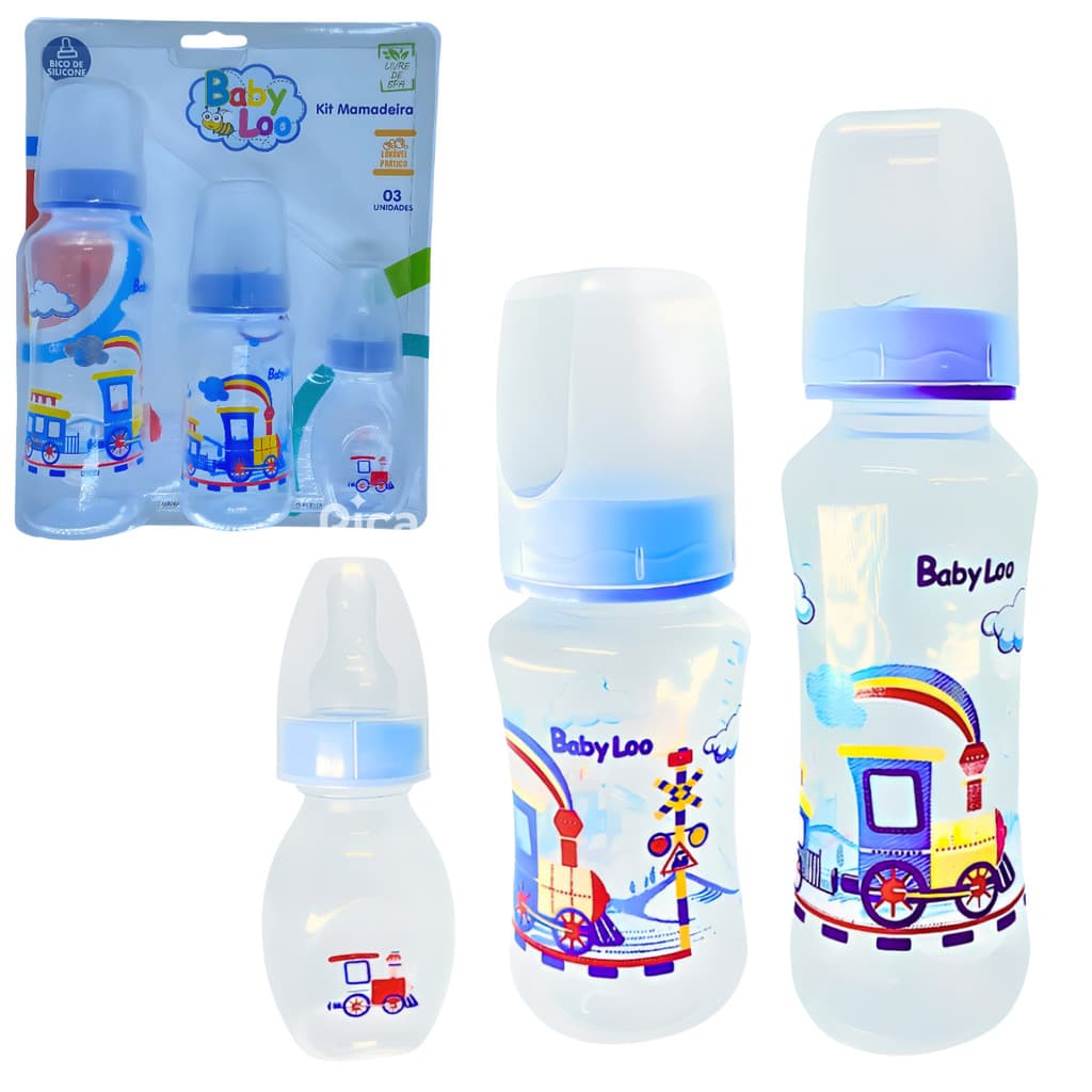 Kit 3 Mamadeiras Baby loo Bico de Silicone 240ml 140ml 60ml