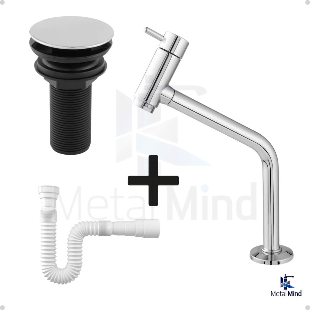 Kit de Banheiro em ABS Cromado -Torneira Link , Válvula Click 7/8 e Sifão Flexível Universal