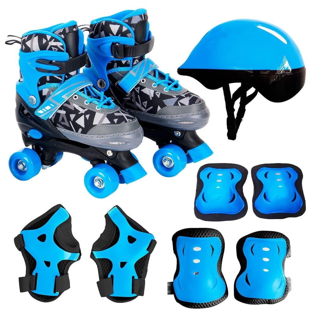 Patins Roller Quad Azul Menino Galáctico Ajustável 34 ao 37 Com Kit Proteção – LP Toys