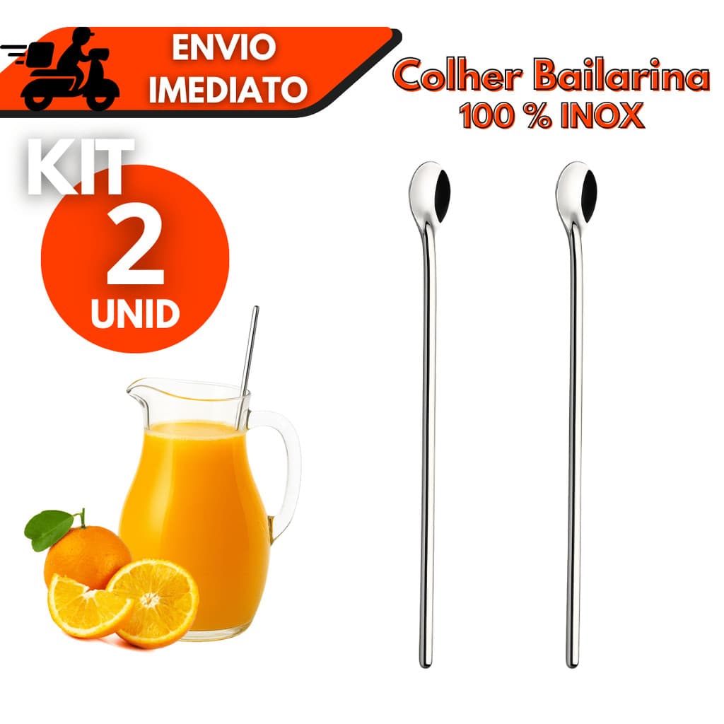Kit 1/2 Colheres Bailarina 30 cm Inox Drinks Suco Mexedora Longa