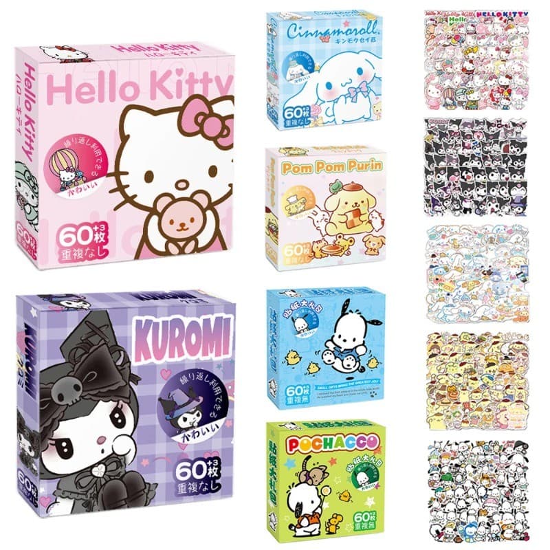 60 Pçs Kitty Kuromi Cinnamoroll Pochacco Adesivos Para Crianças Meninas DIY Portátil Telefone Diário Bonito Dos Desenhos
