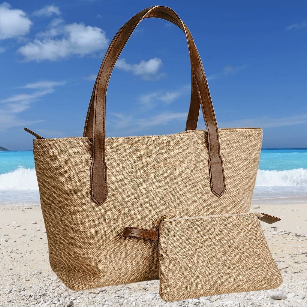 Bolsa Palha Feminina Praia Piscina Para Dia a Dia Alça De Ombro Verão Com Necessaire