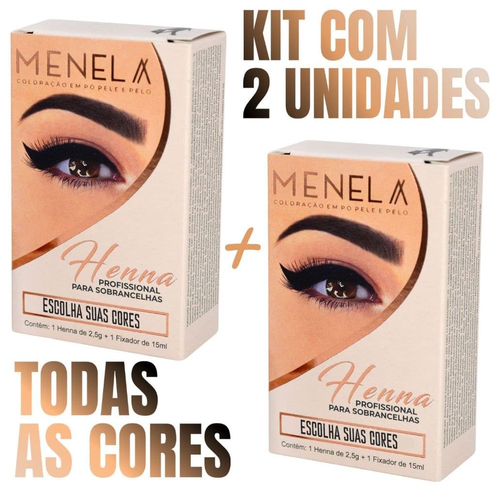 Kit 2 Hennas Menela Para Sobrancelha – Todas as Cores Alta Fixação Longa Duração Profissional
