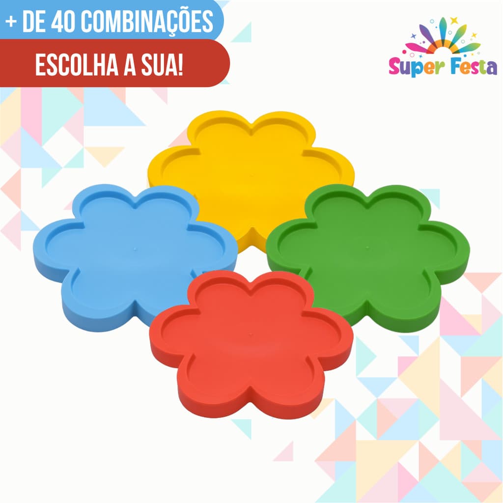 Kit 4 unidades Bandeja Sortida Decorativa Flor 25cm - Várias Cores