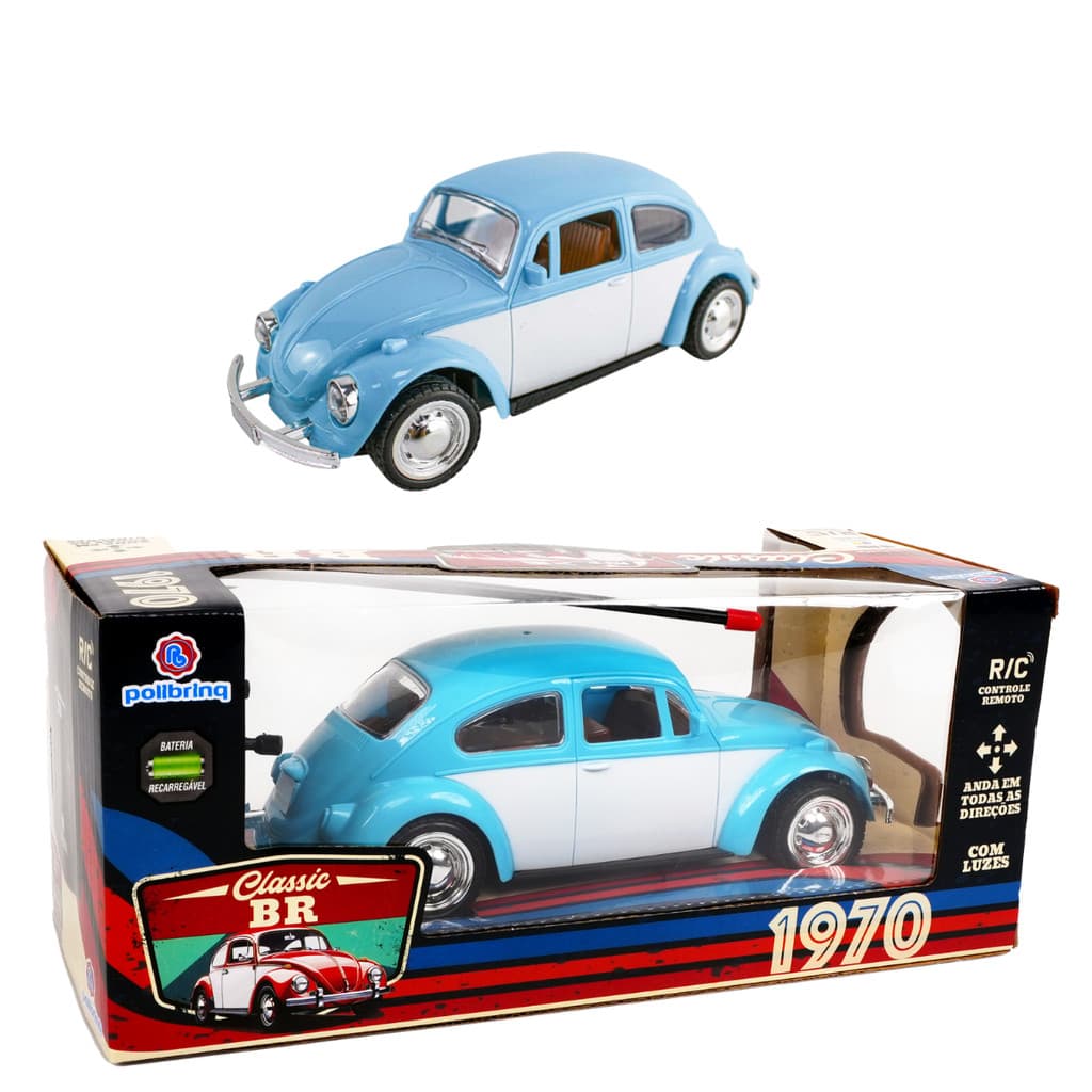 Carrinho Controle Remoto Fusca Clássico Recarregavel Com Luz Cor Azul
