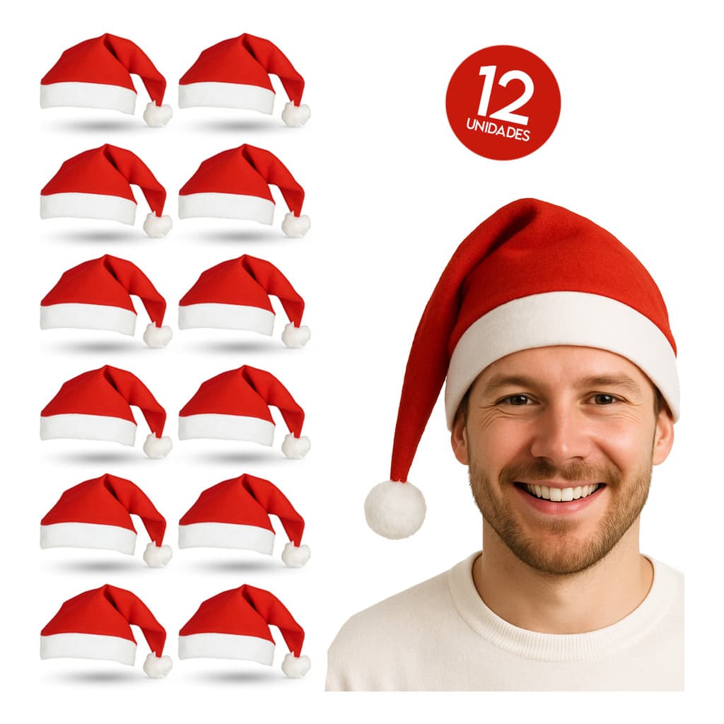 Kit 12 Gorro Natal Papai Noel Adulto Touca Natalina Vermelha mamãe Noel Touca Natal empresa