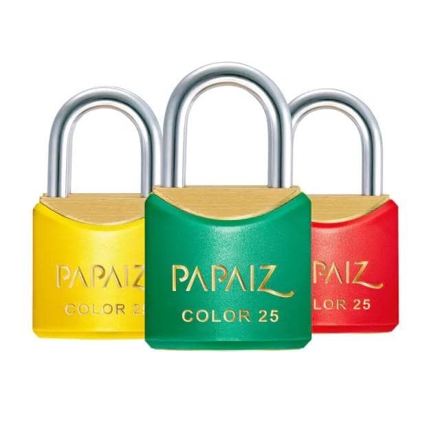 Kit 3 Cadeados Papaiz Coloridos CR25 Amarelo Verde e Vermelho