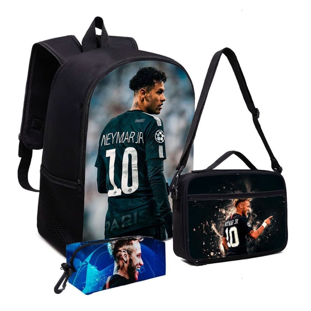OFERTA! Kit Escolar 3 Peças Neymar Jr Futebol Infantil Menino 2026 | Mochila Lancheira Estojo PROMOÇÃO