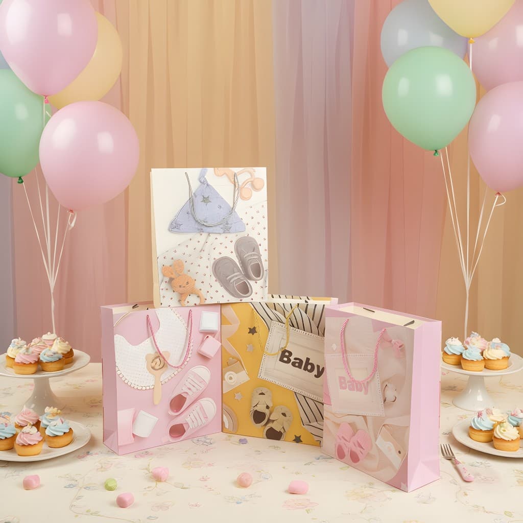 Sacola De Presente Baby com Glitter 32x26x10cm – Tema Infantil Para Chá De Bebê E Nascimento