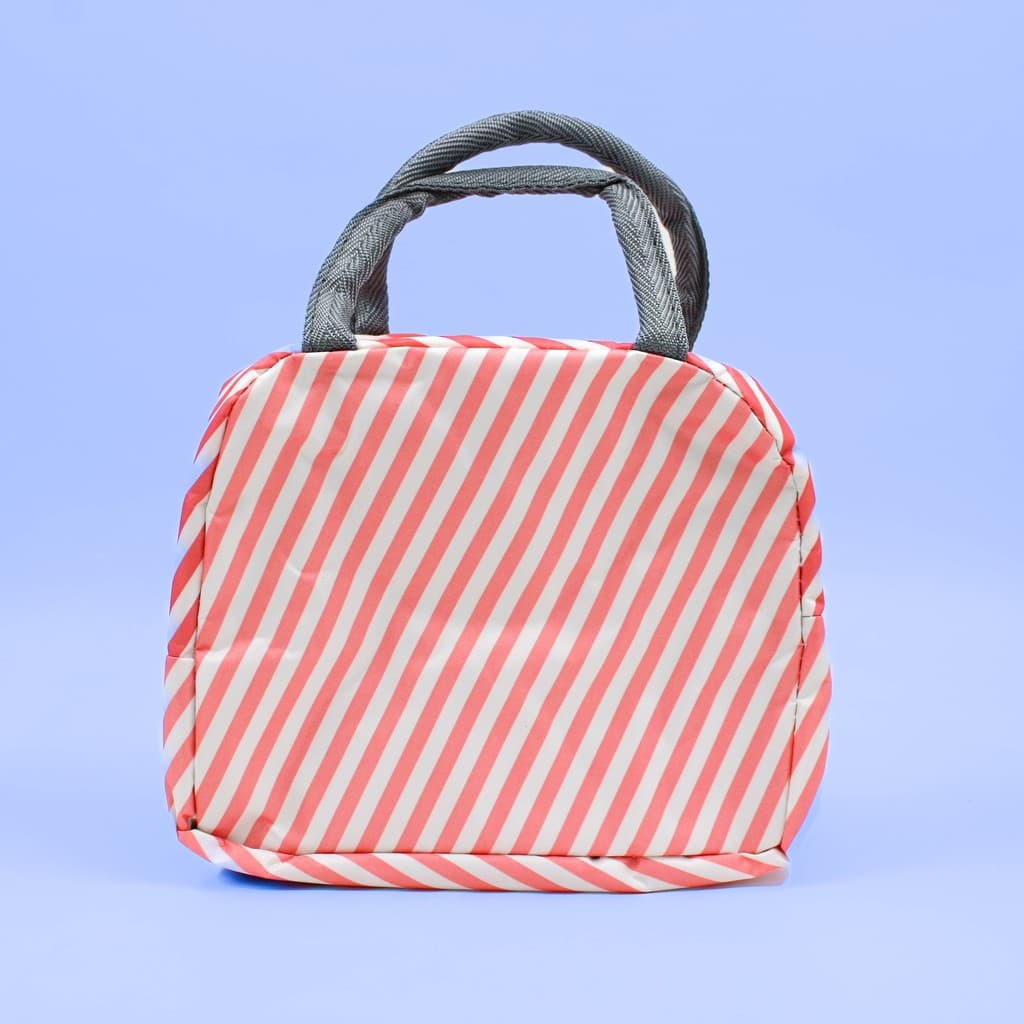 Bolsa Marmita Lancheira Térmica Estampada Listrado Rosa