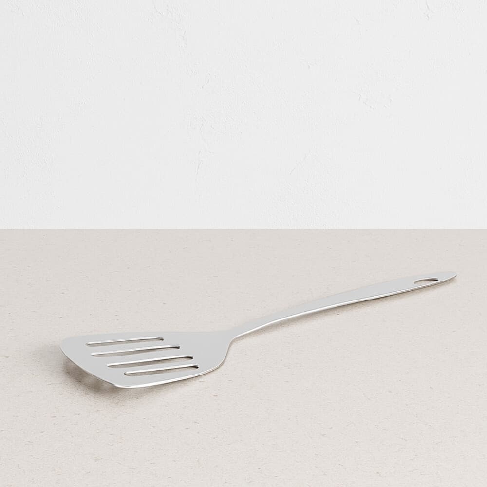 Espátula Vazada Ovos Chapeiro Aço Inox Profissional - 31,4 x 7,5 x 4cm