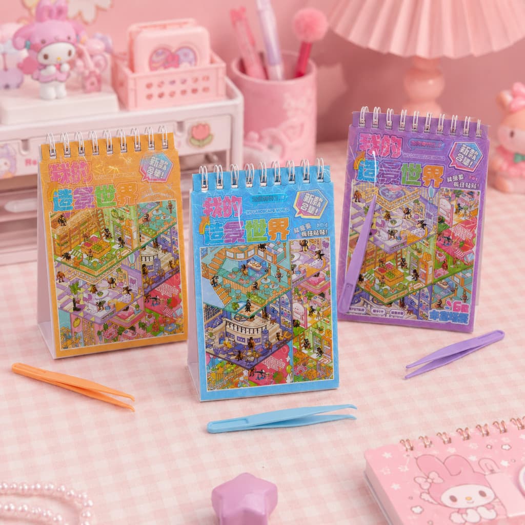 Álbum Criativo de Adesivos 3D Kawaii com 20 Cenários Interativos + Pinça