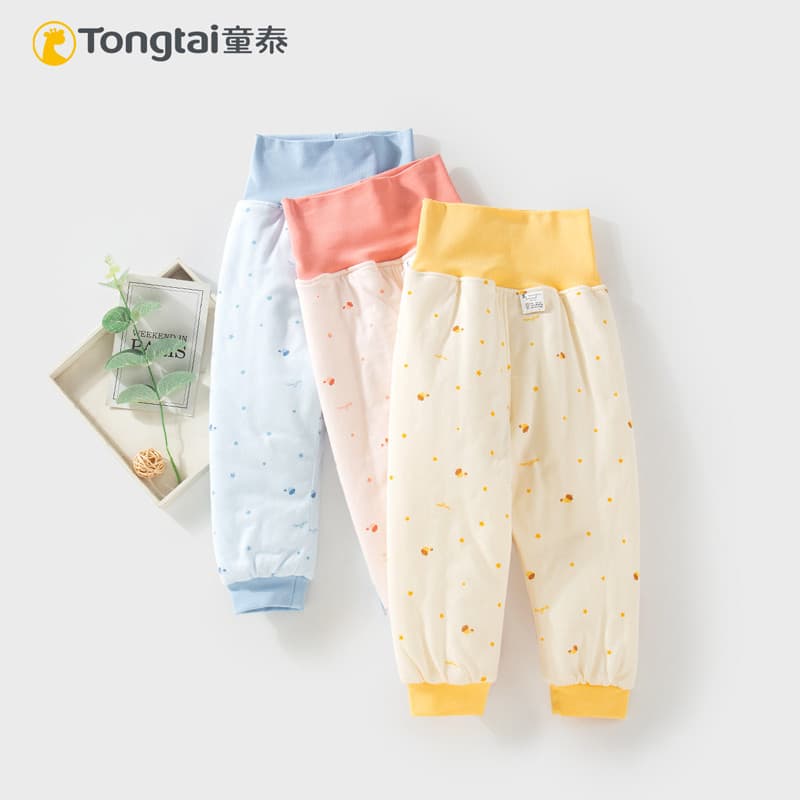 Tongtai outono inverno novo estilo masculino feminino bebê acolchoado calças quentes bebê calças de cintura alta puro al