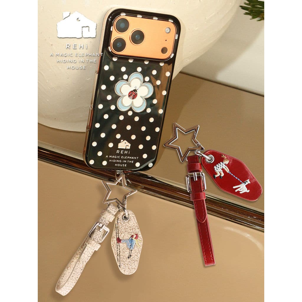 R REHi {Kaji Memory} Couro Bordado Corrente para Celular Cordão Junta Pingente Divertido Pingente para Celular