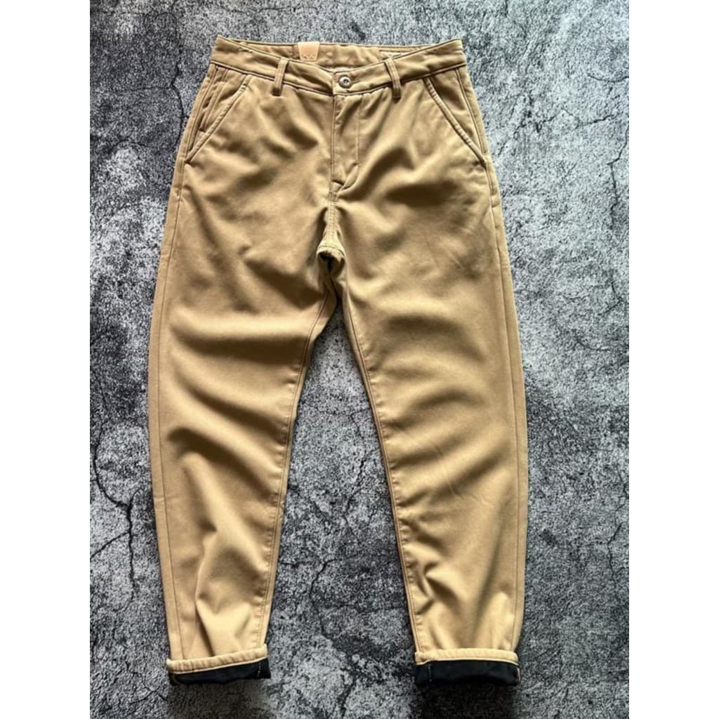 Outono inverno calor mais veludo engrossado americano Retro Ami cáqui pesado Hardcore calças casuais cor sólida bolso ma