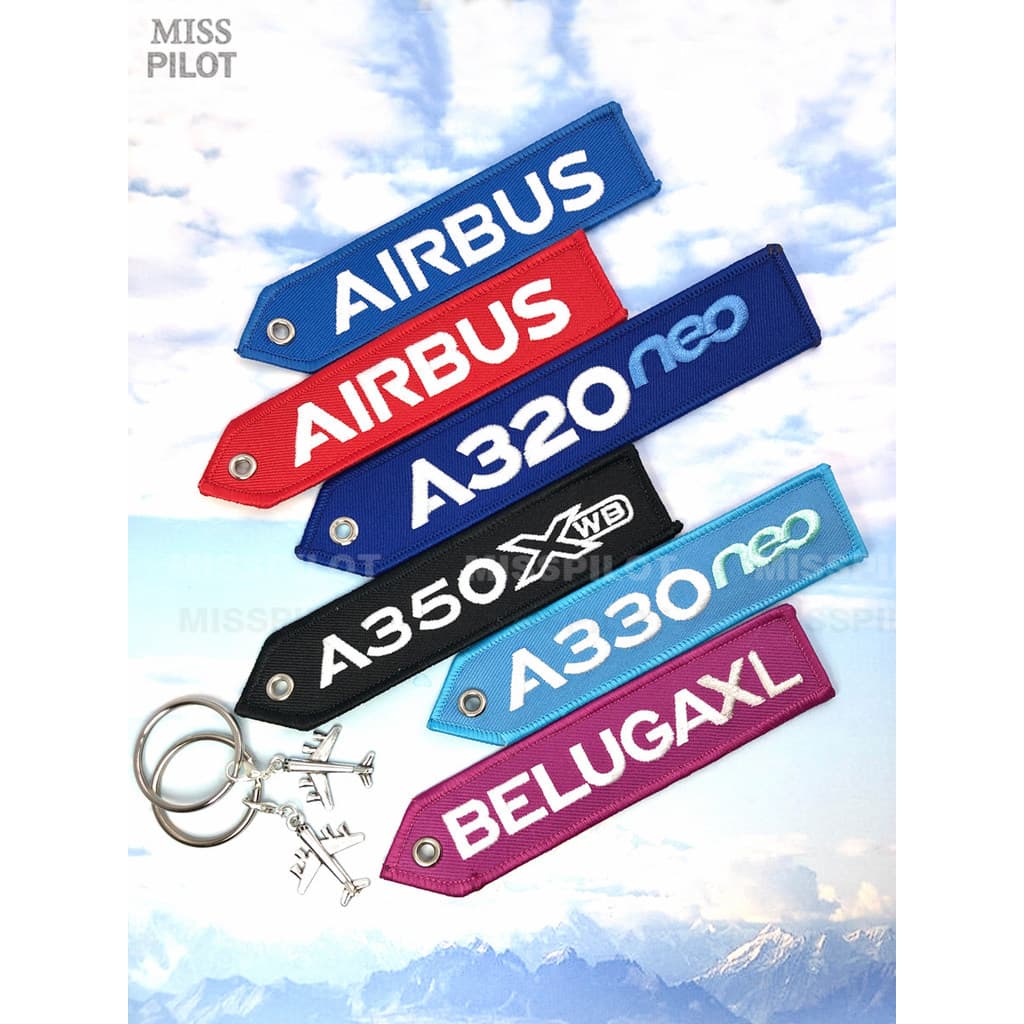 A320neoAIRBUS Airliner apontado grande bordado dupla face chaveiro anel unidade de aeronave