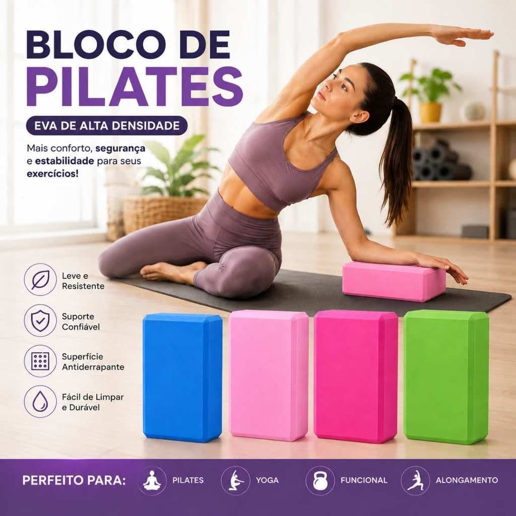 Bloco Tijolo de Yoga Pilates Funcional e Alongamento em EVA de Alta Densidade Resistente Fitness
