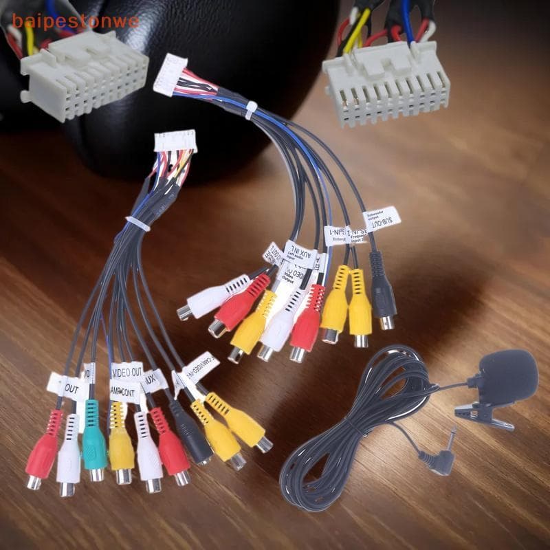 [baipestonwe] 1/2 Unidades Microfone Cabo RCA De 20 Pinos Rádio De Carro 3.5 Mm Subwoofer Fios Para Kit De Saída Estéreo