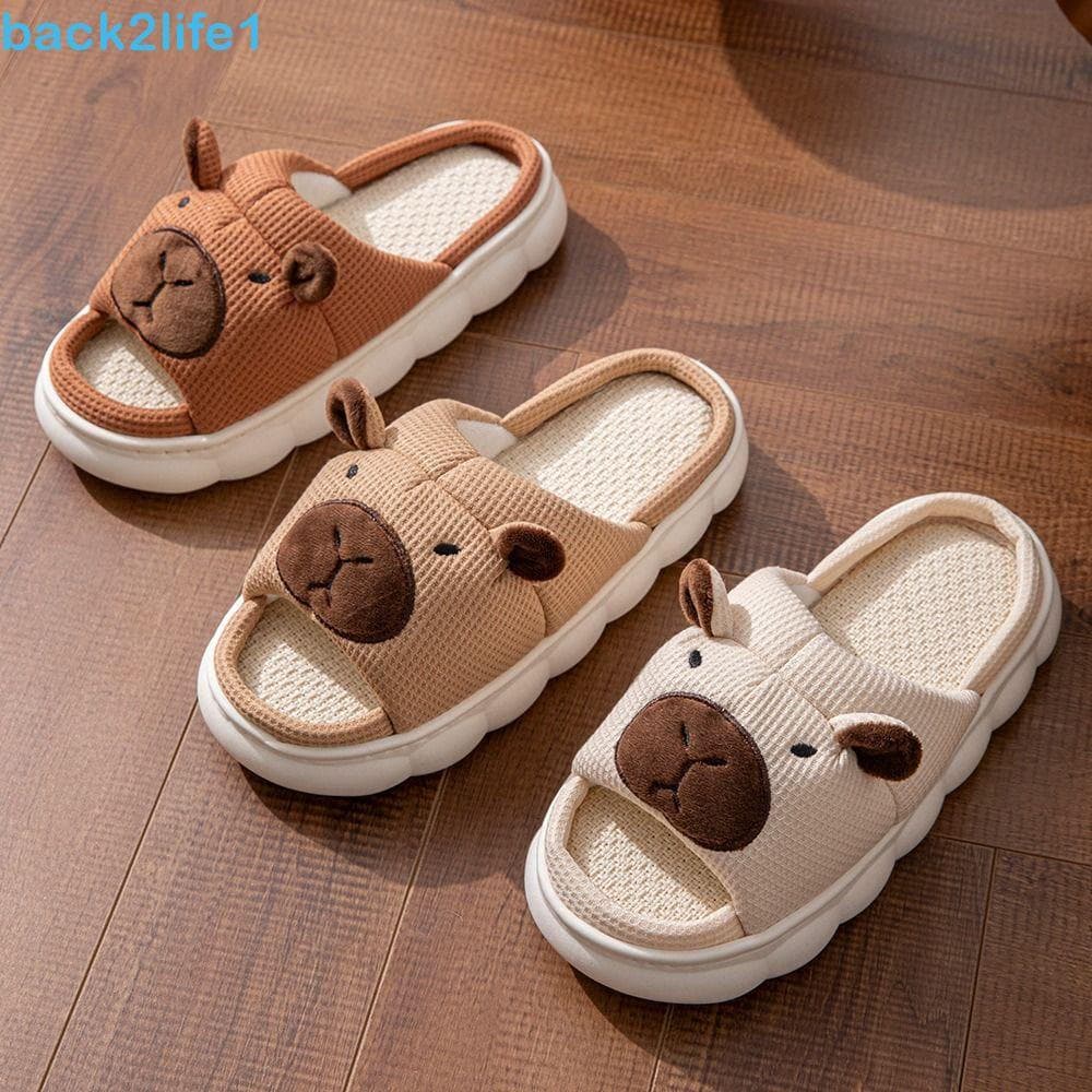 BACK2LIFE1 Chinelos De Capivara Quentes , Linho Macios De Desenho Animado , Sapatos Para Uso Doméstico