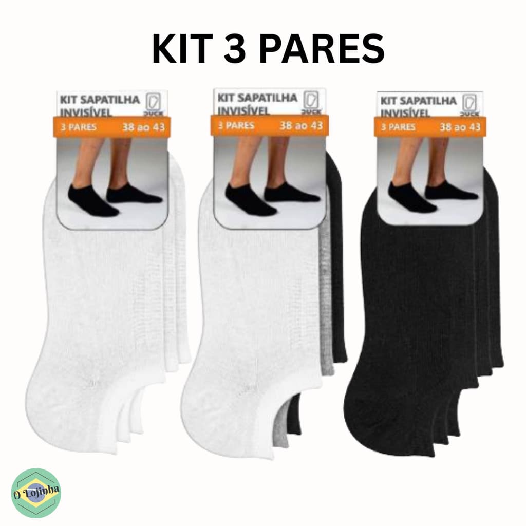 Kit Sapatilha Soquete Unissex 3 Pares Lisa Algodão Poliamida 2850