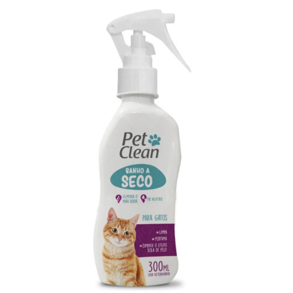 Banho a Seco para Gatos Pet clean 300 ml PH Neutro Elimina Odor, Limpa Perfuma Hidrata