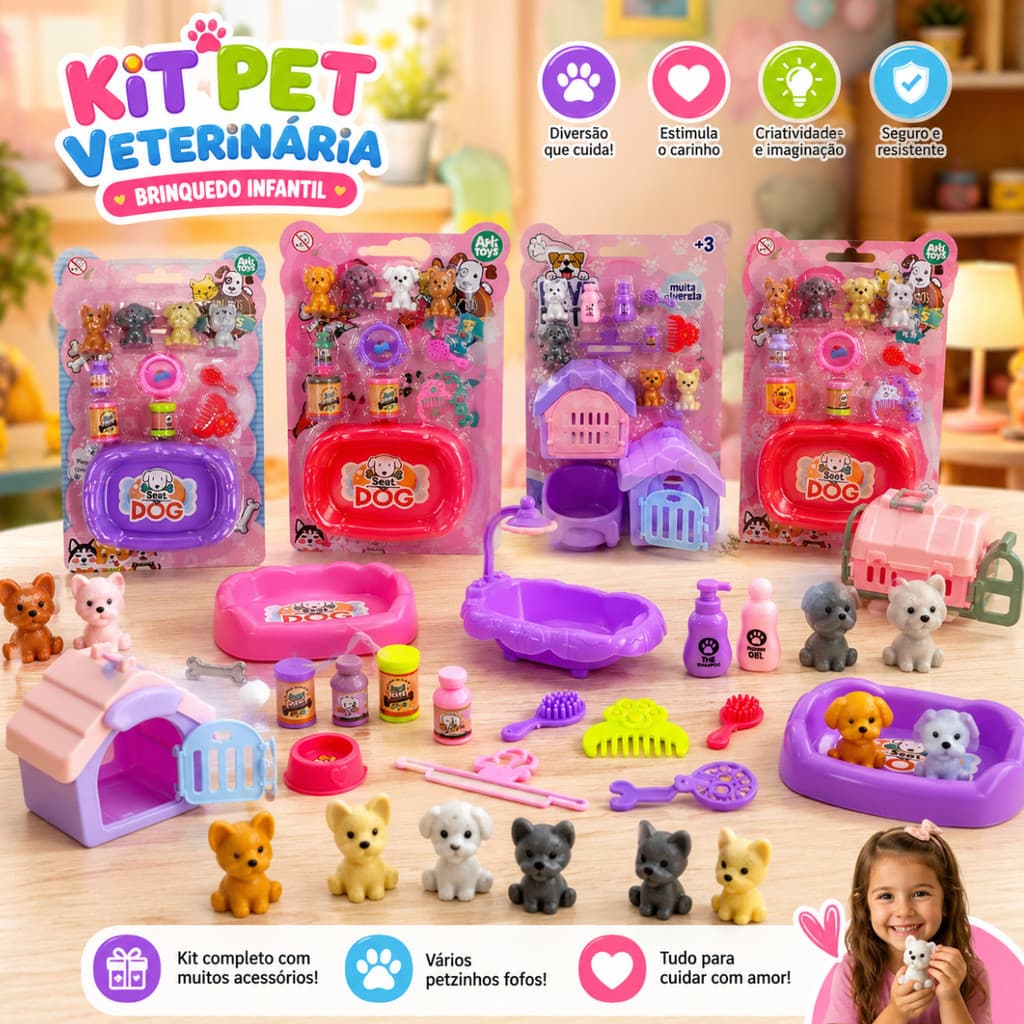 Kit Veterinário Petshop Brinquedo Infantil Crianças Faz de Conta