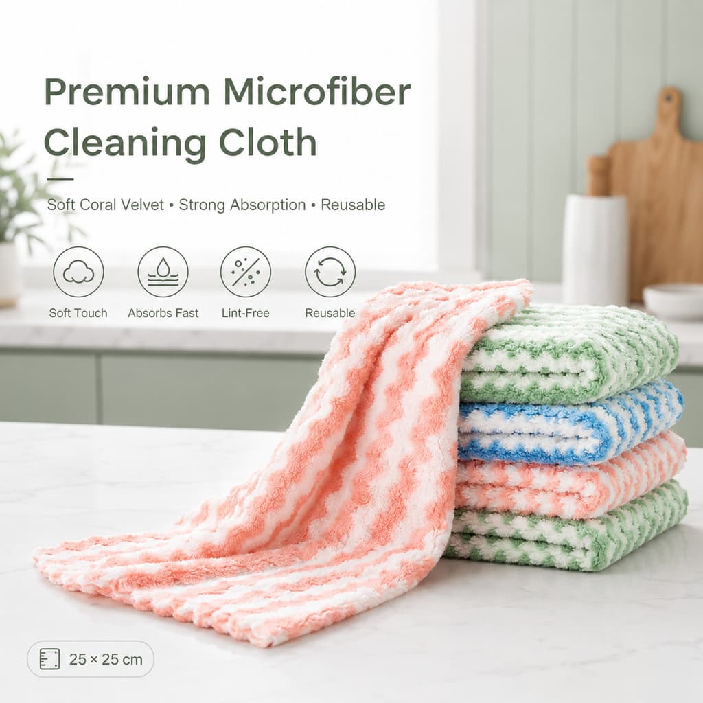 5/10 Pçs Engrossado Coral Veludo Pano De Limpeza De Cozinha Super Absorvente Prato Não Risco Toalha Reutilizável