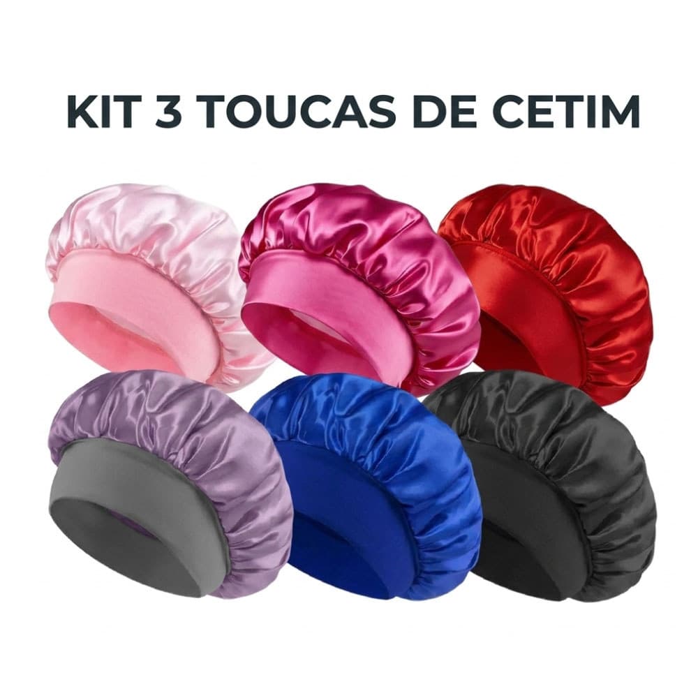 Kit 3 Toucas de Cetim Premium – Cuide dos seus fios enquanto dorme!