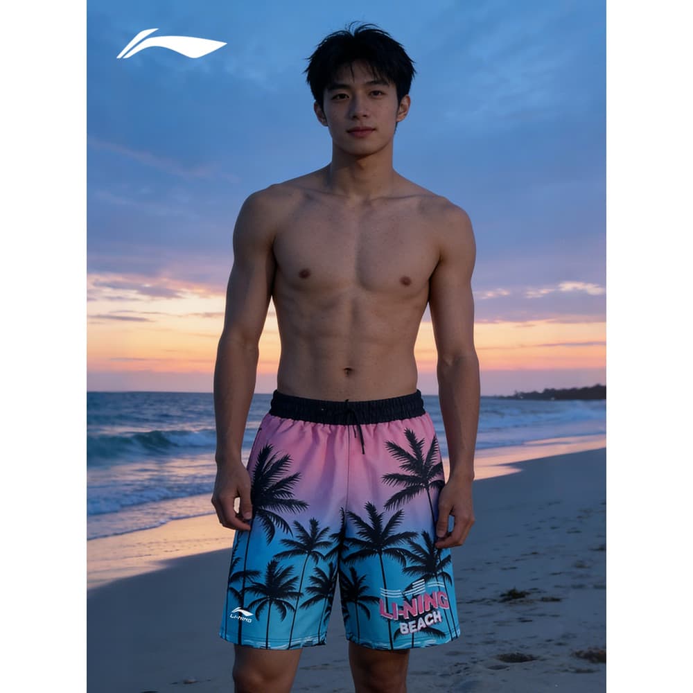 Li Ning Shorts de praia masculino de secagem rápida pode lançar calções de banho de primavera quente Anti-constrangiment