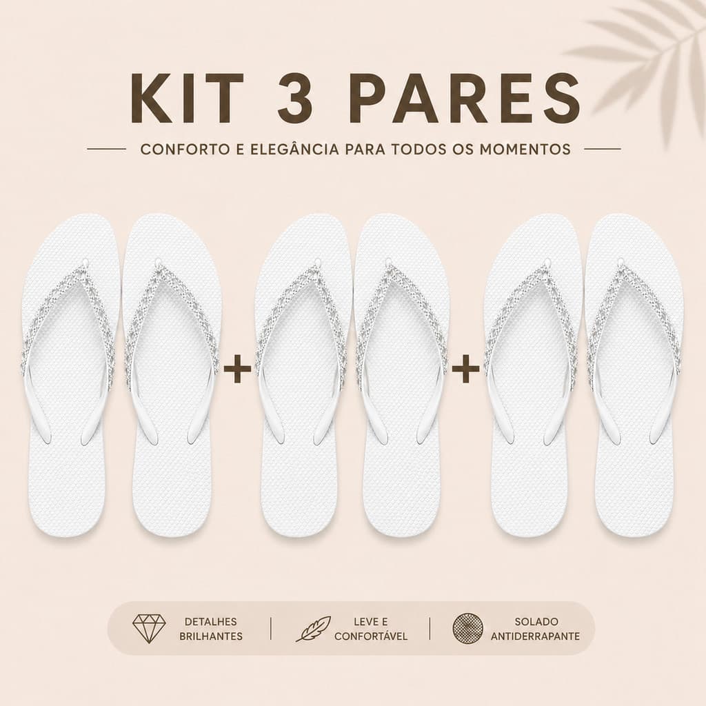 kit 3 Chinelos Gliter Original brilho slim chinelo feminina chinelo