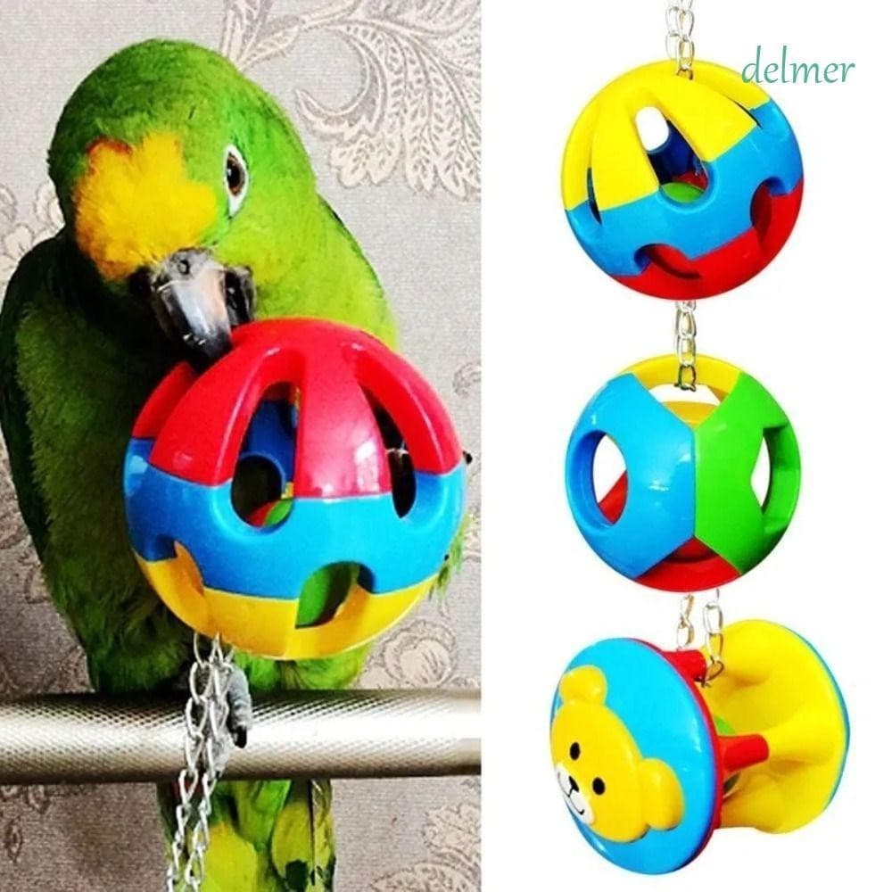 DELMER Papagaio Bola Brinquedos , Plástico Com Corrente Mastigar Brinquedo , Bonito Colorido Contas Sinos Pássaros Inter