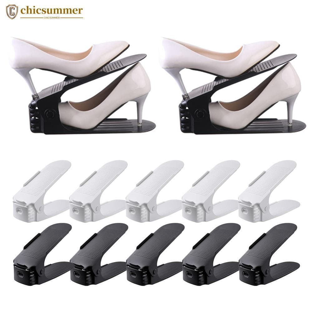CHICSUMMER Sapateira De Plástico Prateleira De Armazenamento De Sapatos Ajustável De 2 Camadas Para Espaços Estreitos Or