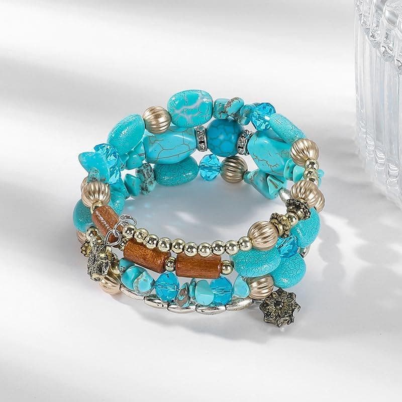 Pulseiras de Yoga Étnicas para Mulheres com Contas de Ágata Irregulares Multicoloridas Estilo Boho e Pedras de Jade Vint