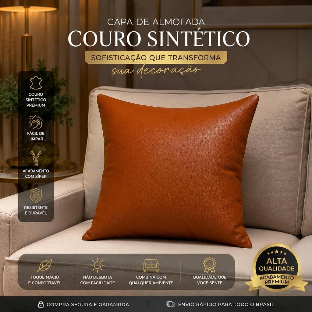 Kit Capa de Almofada Em Courino Premium 45cmx45cm Zíper Invisível Decorativa Sofá Sala Cama Quarto