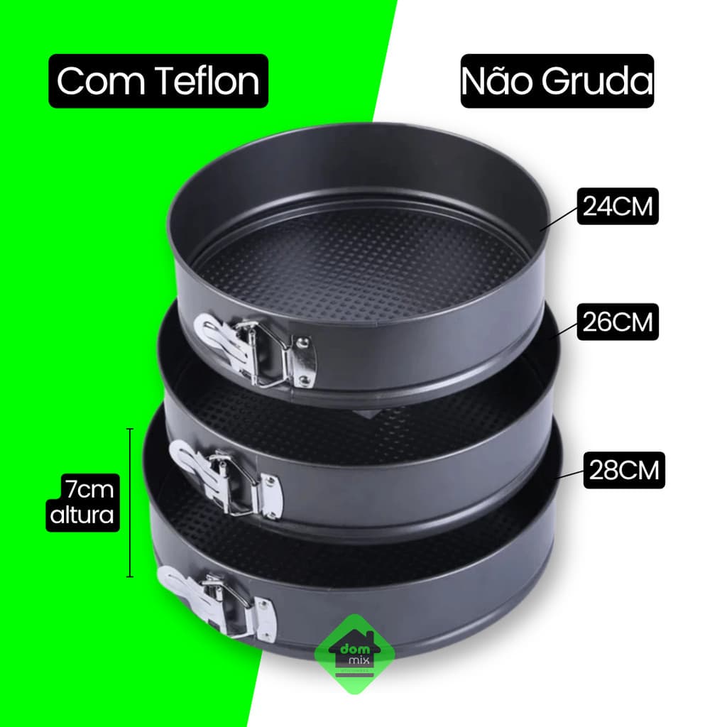 Kit 3 Formas com Fundo Removível Antiaderente com Fundo Removível para torta Bolo