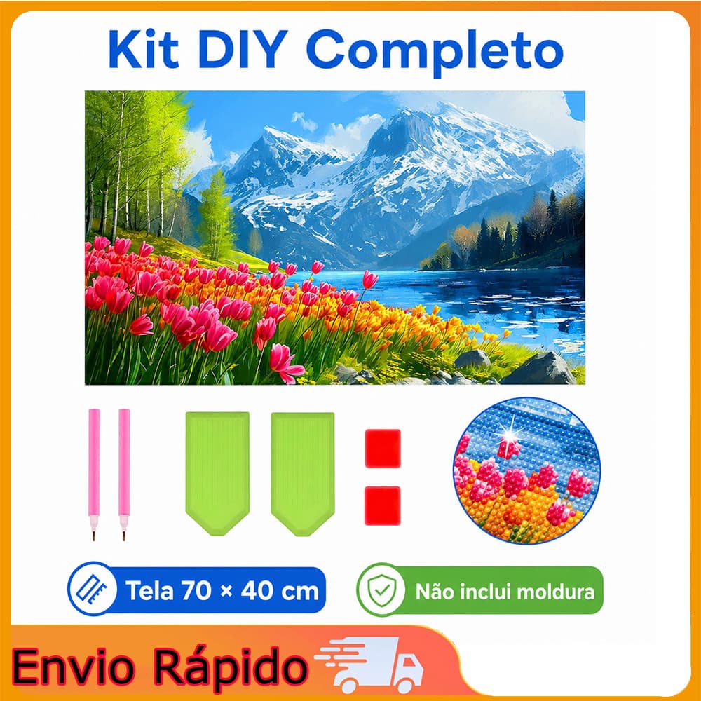 Pintura diamante quadrada 5d 70x40cm Primavera Montanha Tulipa DIY Pintura Diamante