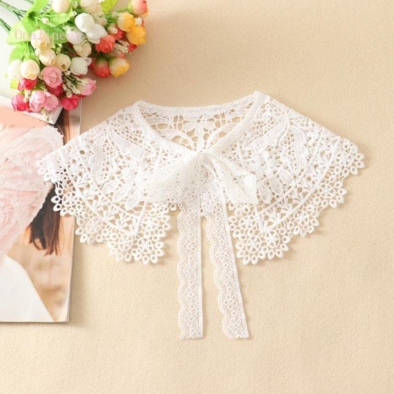 Opalineer Primavera Oco Para Fora Fita Bowknot Falso Colar Xale Envoltório Bordado Renda Floral Folhas Protetor Solar