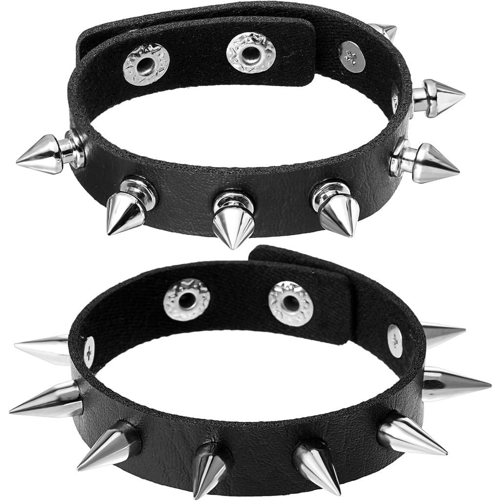 2 Pçs Pulseira De Pico Ajustável Cravejado Preto Emo Pulseiras Fechamento Seguro Manguito Para Halloween Punk Pai Presen