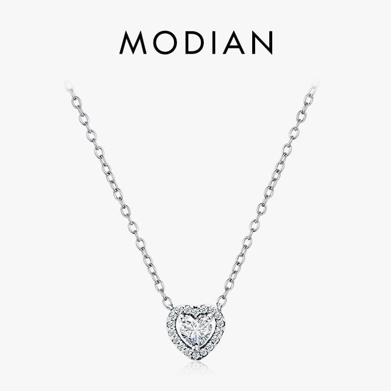 Modian Real 925 Sterling Silver Clear CZ Colar Pingente De Coração Para Mulher Declaração De Casamento Em Cadeia Jóias A