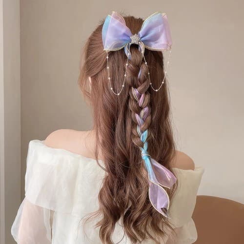 Laço Grande Cabelo Infantil Presilha Lacinho Com Tule Strass