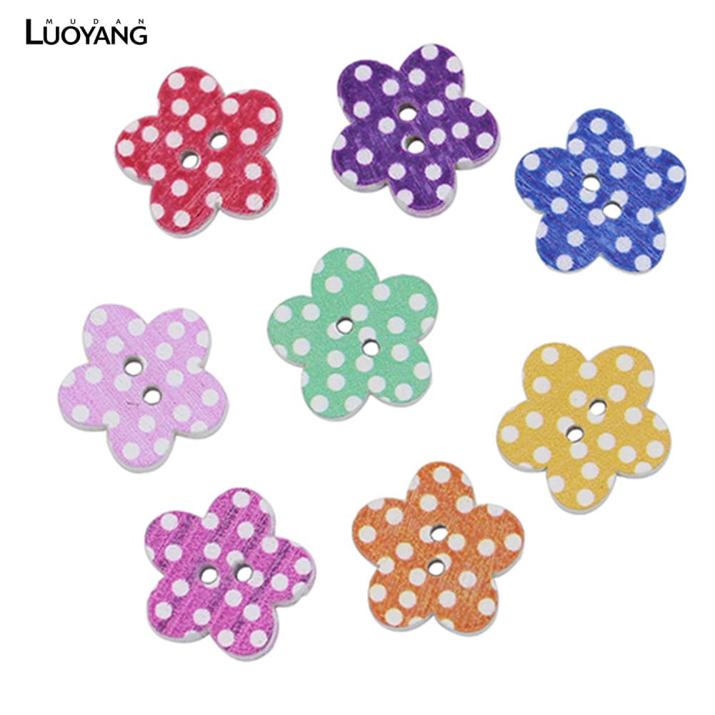 100 Peças Lindos Botões De Madeira DIY Costura Scrapbooking Pontos De Flores Misturados 15x2mm