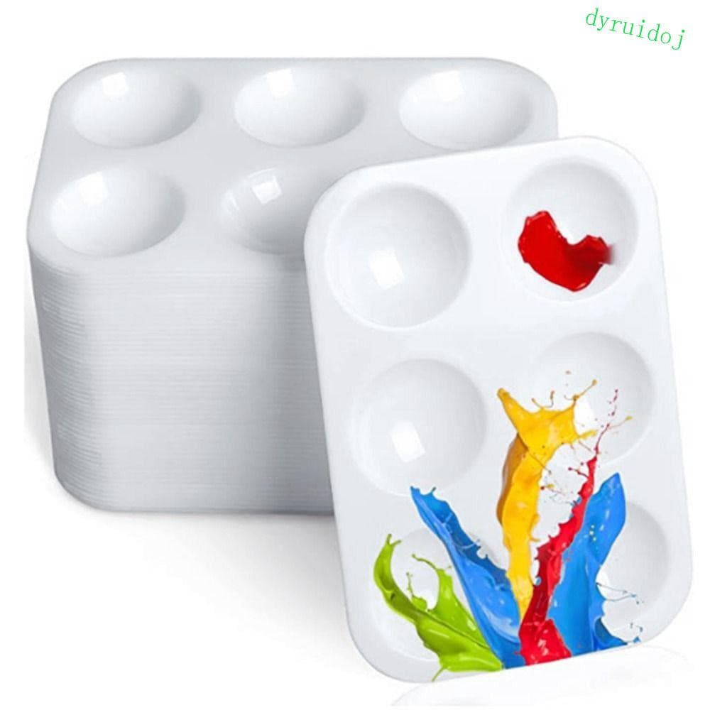 DYRUIDOJ1 10PCS Paleta De Aquarela , Rectangular 6 Poços Redondos Bandeja De Pintura , De Arte Plástico Branco