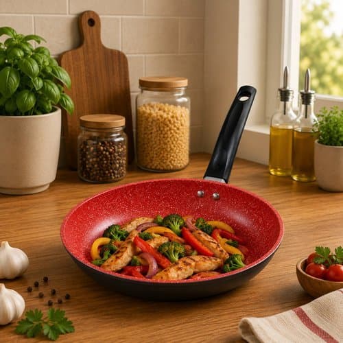 Frigideira Revestida Ceramica 26cm Antiaderente Vermelha Alta Durabilidade Facil Limpeza Cozinha Saudavel