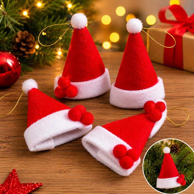 KIT C/04 PENDENTES GORRO PAPAI NOEL 9CM- WF9891