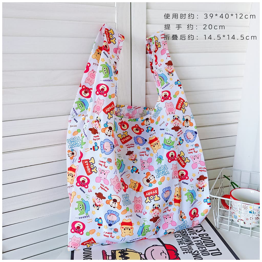 Japonês novo estilo dos desenhos animados Eco-Friendly dobrável saco de compras portátil colete repelente de água grande