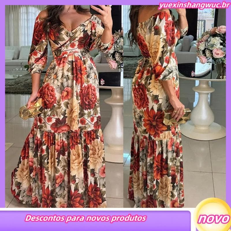 Moda feminina elegante estampa Irregular com decote em v vestido grande Swing (28782)