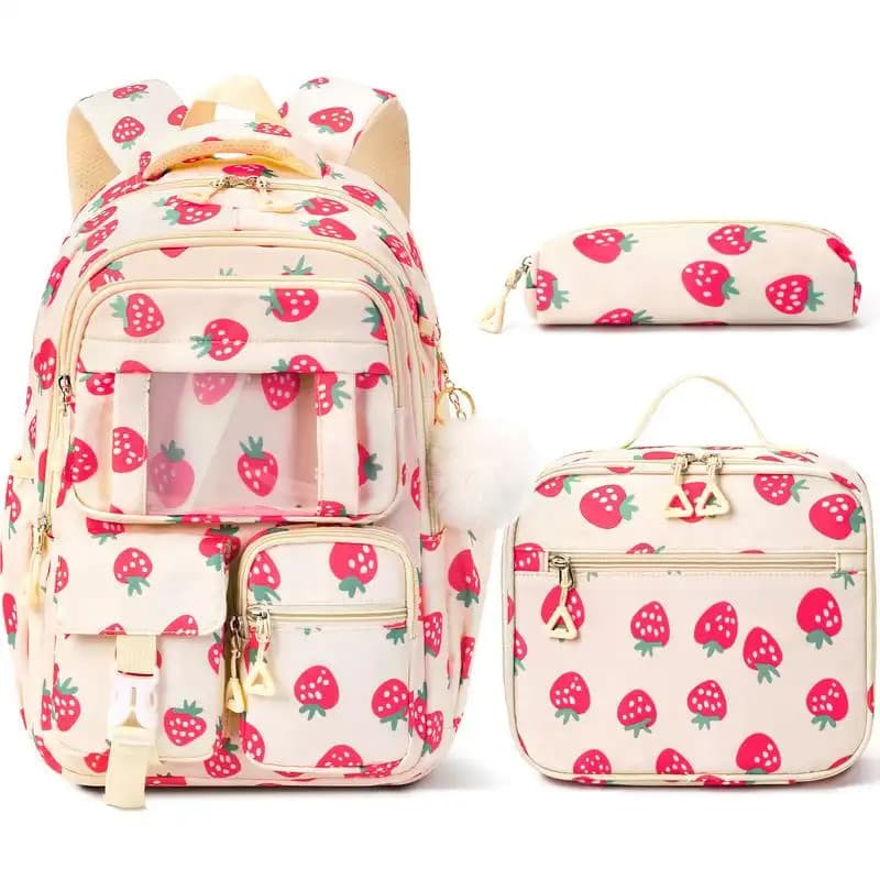 Conjunto de Mochila Escolar 3 em 1 Fimibuke, Mochila Impermeável com Bolsa para Almoço e Estojo para Lápis, Leve para Me