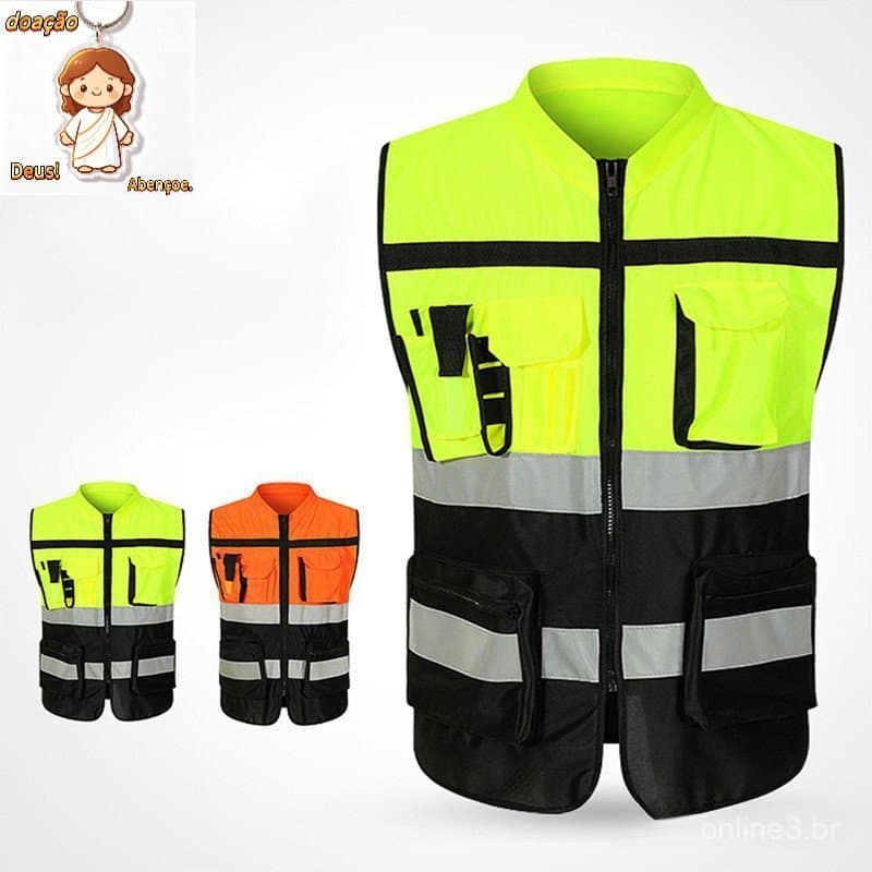 Colete Refletivo de Alta Visibilidade para Trabalho Noturno em Construção Roupas de Segurança para Motocicleta RZ4I
