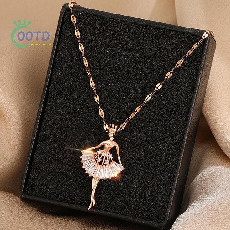 Colar com pingente de zircônia cristalina em formato de bailarina, elegante e moderno, para mulheres.   Melodia