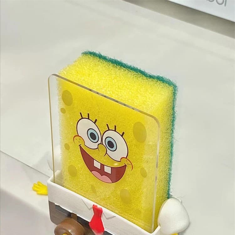 Bob Esponja Calça Quadrada Esponja De Lavar Louça Polpa De Madeira Rack De Drenagem De Algodão Pote De Cozinha Esfregão
